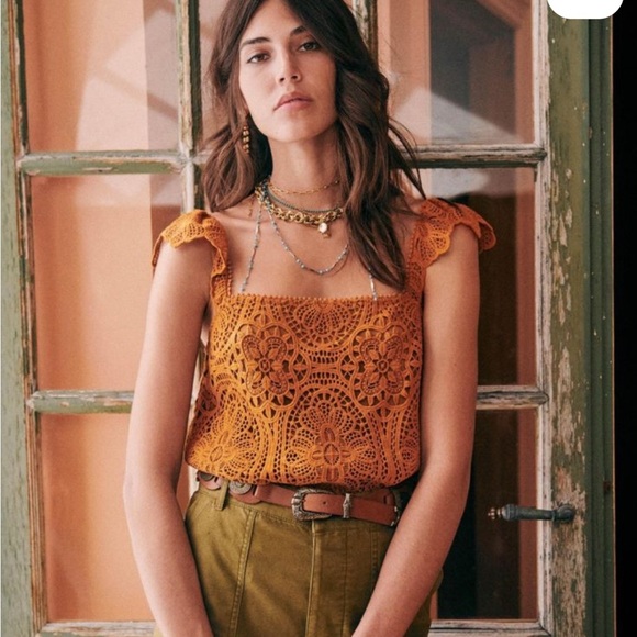 Sezane Tops - Ocre Mustard EDITH Crochet Sleeveless Top / SEZANE - Size 34